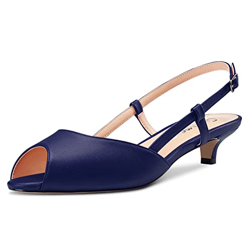 Castamere Damen Niedrige Kitten Absatz Heel Peep Open Zehenkappe Slip-on Slingback Sandalen Lässig Dress 3 CM Heels Marineblau 37 EU von Castamere