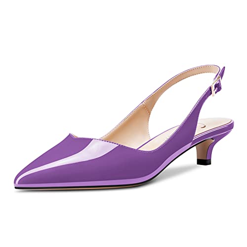 Castamere Damen Niedrige Kitten Absatz Heel Spitze Zehenkappe Slingback Pumps Cute Dress Büroschuhe Sandalen Sexy 3.5 CM Heels Violett 45 EU von Castamere