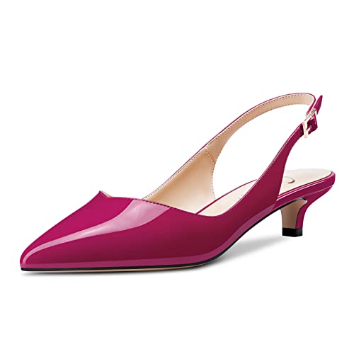 Castamere Damen Niedrige Kitten Absatz Heel Spitze Zehenkappe Slingback Pumps Cute Dress Büroschuhe Sandalen Sexy 3.5 CM Heels Magenta Rot 40 EU von Castamere