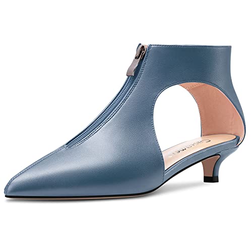 Castamere Damen Niedrige Kitten Absatz Heel Spitze Zehenkappe Two-Piece Reißverschluss Pumps Hochzeit Abschlussball 3 cm Heels Kobaltblau 39 EU von Castamere