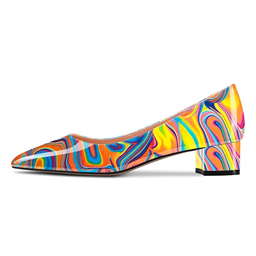 Castamere Damen Niedrige Kitten Chunky Blockabsatz Absatz Heel Spitze Zehenkappe Slip-on Pumps Klassisch Cute Dress 3.5 cm Heels Gelb 40 EU von Castamere