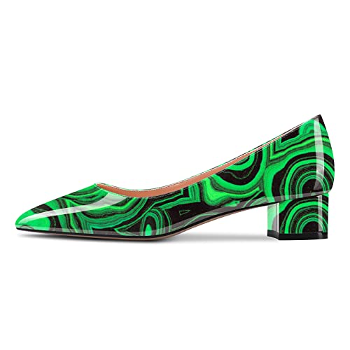 Castamere Damen Niedrige Kitten Chunky Blockabsatz Absatz Heel Spitze Zehenkappe Slip-on Pumps Klassisch Cute Dress 3.5 cm Heels Grün Mehrfarbig 39 EU von Castamere