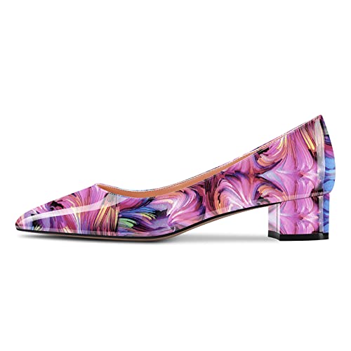 Castamere Damen Niedrige Kitten Chunky Blockabsatz Absatz Heel Spitze Zehenkappe Slip-on Pumps Klassisch Cute Dress 3.5 cm Heels Violett Mehrfarbig 37 EU von Castamere