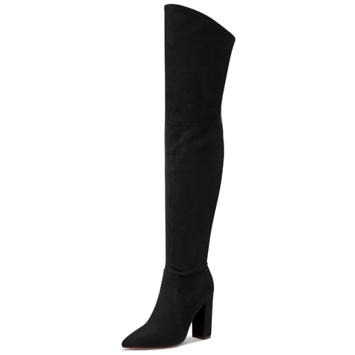 Castamere Damen Overknee Stiefel Langschaft Blockabsatz Boots 10CM Hoch Heel Schwarz Wildleder Schuhe EU 41.5 von Castamere