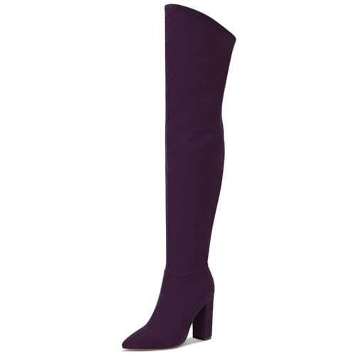 Castamere Damen Overknee Stiefel Langschaft Blockabsatz Boots 10CM Hoch Heel Violett Wildleder Schuhe EU 39 von Castamere