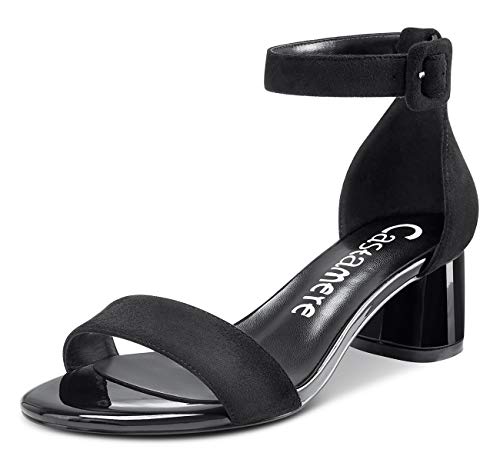 Castamere Damen Peep Toe Ankle Strap Sandalen Blockabsatz 5CM Schwarz Wildleder Schuhe EU 45 von Castamere