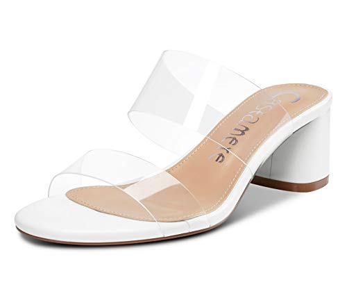 Castamere Damen Peep Toe Slip-On Sandalen Klar Transparent Blockabsatz 5CM Mittel Heel Weiß Schuhe EU 38.5 von Castamere