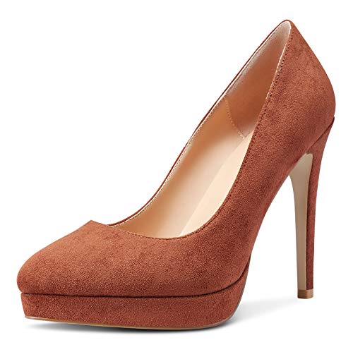 Castamere Damen Plattform High Heels Mode Stilettos Slip-On Pumps 12CM Heel Shoes Braun Wildleder Schuhe EU 37.5 von Castamere