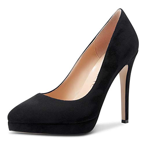 Castamere Damen Plattform High Heels Mode Stilettos Slip-On Pumps 12CM Heel Shoes Schwarz Wildleder Schuhe EU 44.5 von Castamere