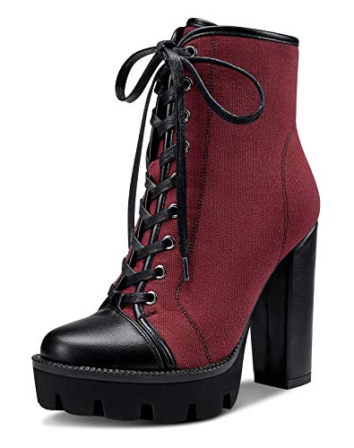 Castamere Damen Plattform Stiefeletten Blockabsatz Boots 12CM High Heels Rot Schuhe EU 41 von Castamere