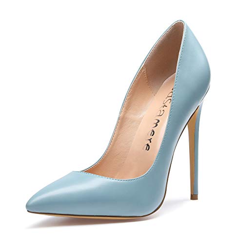 Castamere Damen Pumps High Heels Klassische Stilettos Spitzen Pfennigabsatz Pumps Slip On Elegant Hochzeit Party Schuhe 12CM Stiletto Heels PU Hellblau Pump EU 38.5 von Castamere