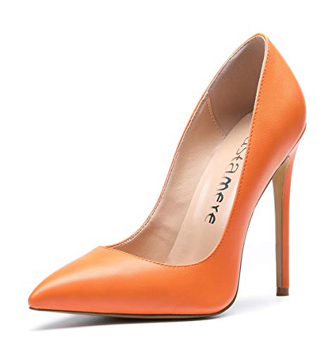 Castamere Damen Pumps High Heels Klassische Stilettos Spitzen Pfennigabsatz Pumps Slip On Elegant Hochzeit Party Schuhe 12CM Stiletto Heels PU Orange Pump EU 41 von Castamere