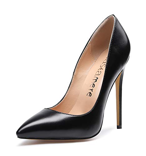 Castamere Damen Pumps High Heels Klassische Stilettos Spitzen Pfennigabsatz Pumps Slip On Elegant Hochzeit Party Schuhe 12CM Stiletto Heels PU Schwarz Pump EU 40 von Castamere