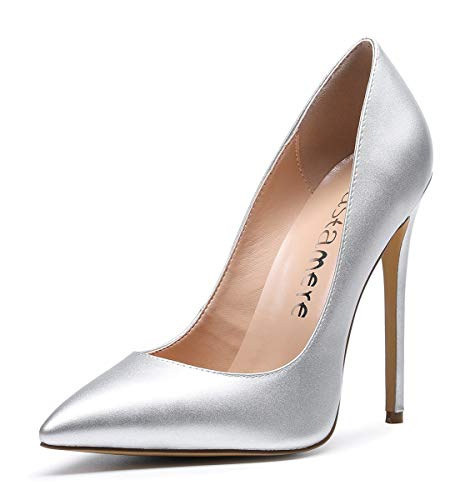 Castamere Damen Pumps High Heels Klassische Stilettos Spitzen Pfennigabsatz Pumps Slip On Elegant Hochzeit Party Schuhe 12CM Stiletto Heels PU Silber Pump EU 38 von Castamere
