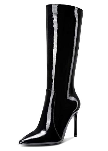 Castamere Damen Reißverschluss Stiefel Langschaft Knee High Boots Stilettos 10CM Hoch Heel Schwarz Falten Schuhe EU 40.5 von Castamere