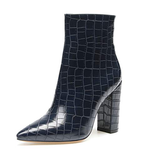 Castamere Damen Reißverschluss Stiefeletten Blockabsatz Hoch Heel 10CM Riss Navy Blau Schuhe EU 41 von Castamere