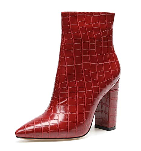 Castamere Damen Reißverschluss Stiefeletten Blockabsatz Hoch Heel 10CM Riss Rot Schuhe EU 38 von Castamere