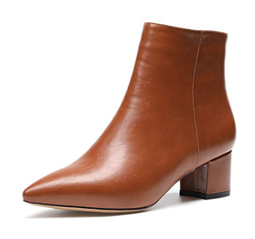 Castamere Damen Reißverschluss Stiefeletten Blockabsatz Spitzen Zehen Mittel Heel 5CM Braun Pu Schuhe EU 39.5 von Castamere