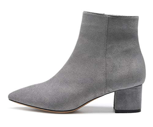 Castamere Damen Reißverschluss Stiefeletten Blockabsatz Spitzen Zehen Mittel Heel 5CM Grau Wildleder Schuhe EU 39 von Castamere