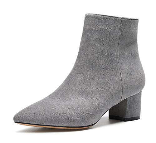 Castamere Damen Reißverschluss Stiefeletten Blockabsatz Spitzen Zehen Mittel Heel 5CM Grau Wildleder Schuhe EU 41 von Castamere
