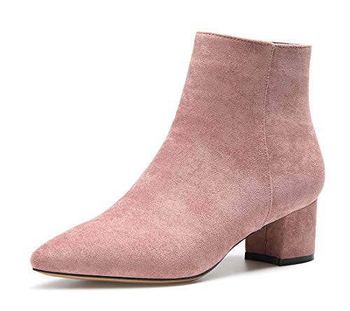 Castamere Damen Reißverschluss Stiefeletten Blockabsatz Spitzen Zehen Mittel Heel 5CM Pink Wildleder Schuhe EU 38.5 von Castamere