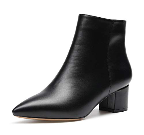 Castamere Damen Reißverschluss Stiefeletten Blockabsatz Spitzen Zehen Mittel Heel 5CM Schwarz Pu Schuhe EU 38.5 von Castamere