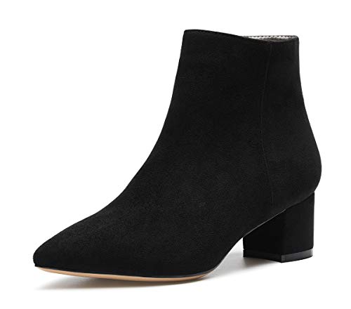 Castamere Damen Reißverschluss Stiefeletten Blockabsatz Spitzen Zehen Mittel Heel 5CM Schwarz Wildleder Schuhe EU 38 von Castamere