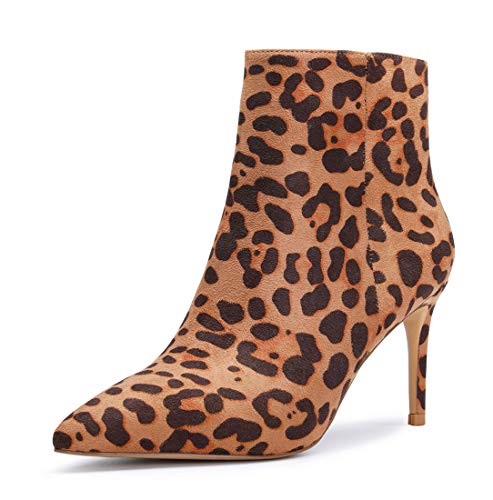 Castamere Damen Reißverschluss Stiefeletten Samt Innenfutter Stilettos 8CM Leopard Wildleder Schuhe EU 39 von Castamere