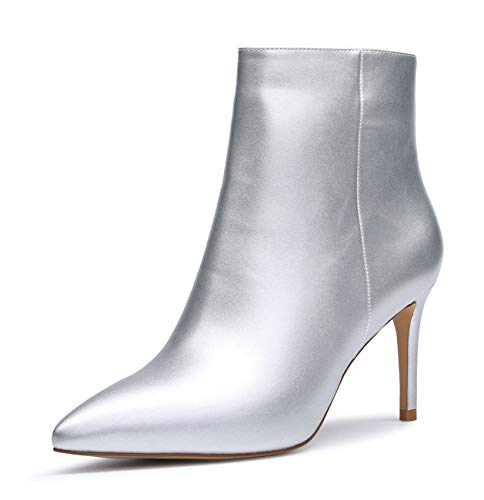Castamere Damen Reißverschluss Stiefeletten Samt Innenfutter Stilettos 8CM Silber Pu Schuhe EU 38 von Castamere