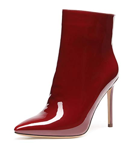 Castamere Damen Reißverschluss Stiefeletten Stilettos Hoch Heel 10CM Lackleder Weinrot Schuhe EU 41.5 von Castamere