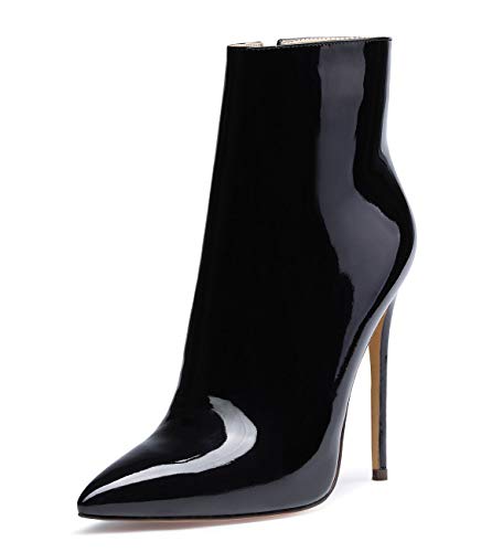 Castamere Damen Reißverschluss Stiefeletten Stilettos Hoch Heel 12CM Schwarz Lackleder Schuhe EU 41.5 von Castamere