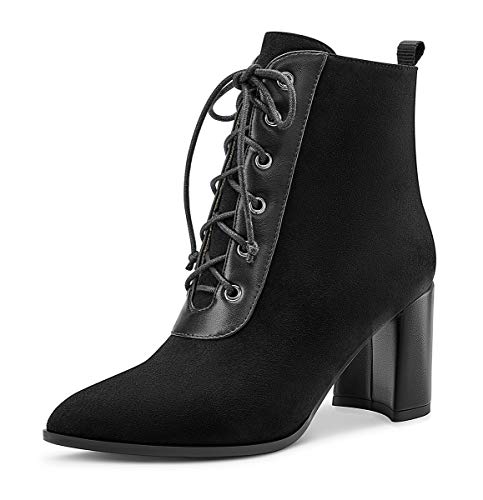 Castamere Damen Schnürsenkel Stiefeletten Rechteckig Blockabsatz Hoch Heel 7.5CM Schwarz Wildleder Schuhe EU 43 von Castamere