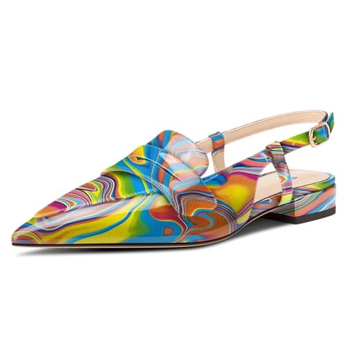 Castamere Damen Slingback Flache Pumps Niedrige Absatz Heel Geschlossene Spitze Zehenkappe Slip-on Loafers Büroschuhe Lässig Dress Schuhe 2 cm Heels Buntes Graffiti 41 EU von Castamere