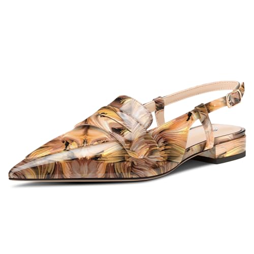 Castamere Damen Slingback Flache Pumps Niedrige Absatz Heel Geschlossene Spitze Zehenkappe Slip-on Loafers Büroschuhe Lässig Dress Schuhe 2 cm Heels Gelb Wirbel 39 EU von Castamere