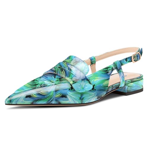 Castamere Damen Slingback Flache Pumps Niedrige Absatz Heel Geschlossene Spitze Zehenkappe Slip-on Loafers Büroschuhe Lässig Dress Schuhe 2 cm Heels Grüner Wirbel 39 EU von Castamere
