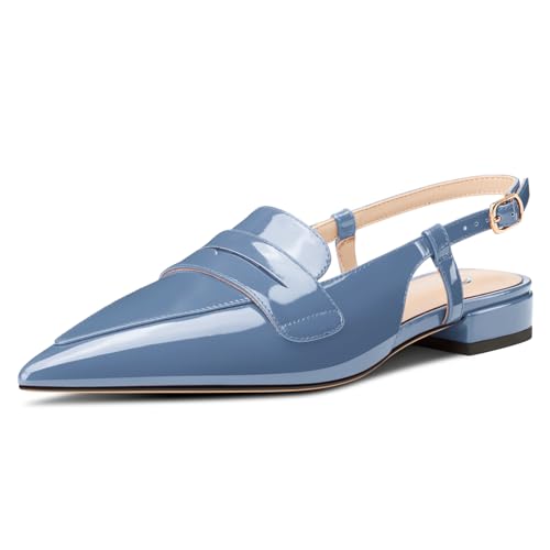 Castamere Damen Slingback Flache Pumps Niedrige Absatz Heel Geschlossene Spitze Zehenkappe Slip-on Loafers Büroschuhe Lässig Dress Schuhe 2 cm Heels Kobaltblau 39 EU von Castamere