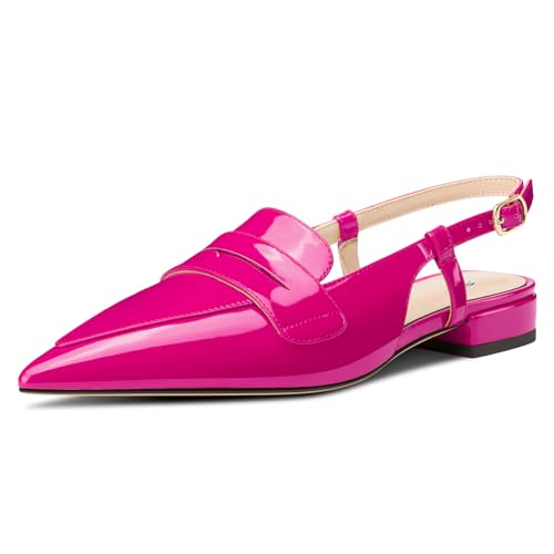 Castamere Damen Slingback Flache Pumps Niedrige Absatz Heel Geschlossene Spitze Zehenkappe Slip-on Loafers Büroschuhe Lässig Dress Schuhe 2 cm Heels Magenta 41 EU von Castamere