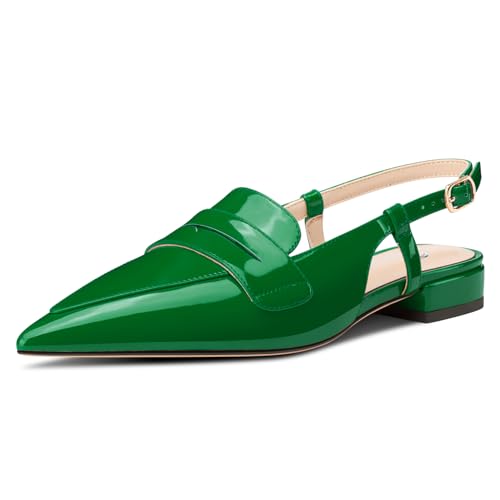 Castamere Damen Slingback Flache Pumps Niedrige Absatz Heel Geschlossene Spitze Zehenkappe Slip-on Loafers Büroschuhe Lässig Dress Schuhe 2 cm Heels Tiefgrün 41 EU von Castamere