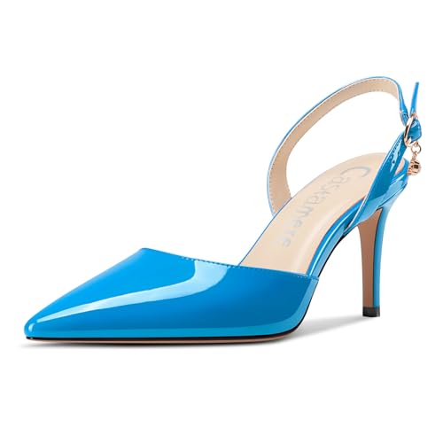 Castamere Damen Slingback Geschlossene Spitze Zehenkappe Stiletto Absatz Heel Slip-on Dress Hochzeit Lässig Schuhe 8 cm Heels Blau 36 EU von Castamere