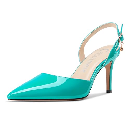 Castamere Damen Slingback Geschlossene Spitze Zehenkappe Stiletto Absatz Heel Slip-on Dress Hochzeit Lässig Schuhe 8 cm Heels Cyanblau 43 EU von Castamere