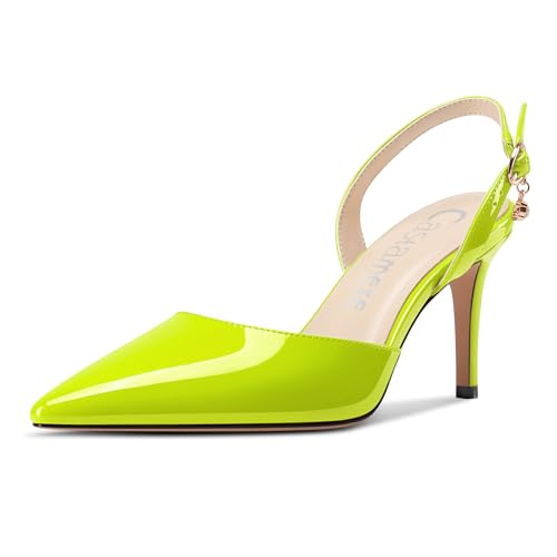 Castamere Damen Slingback Geschlossene Spitze Zehenkappe Stiletto Absatz Heel Slip-on Dress Hochzeit Lässig Schuhe 8 cm Heels Gelbgrün 40 EU von Castamere