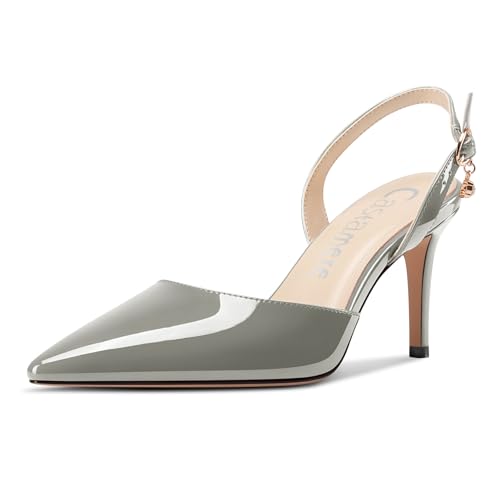 Castamere Damen Slingback Geschlossene Spitze Zehenkappe Stiletto Absatz Heel Slip-on Dress Hochzeit Lässig Schuhe 8 cm Heels Grau 38 EU von Castamere