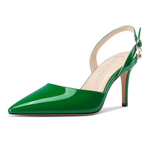 Castamere Damen Slingback Geschlossene Spitze Zehenkappe Stiletto Absatz Heel Slip-on Dress Hochzeit Lässig Schuhe 8 cm Heels Grün 41 EU von Castamere