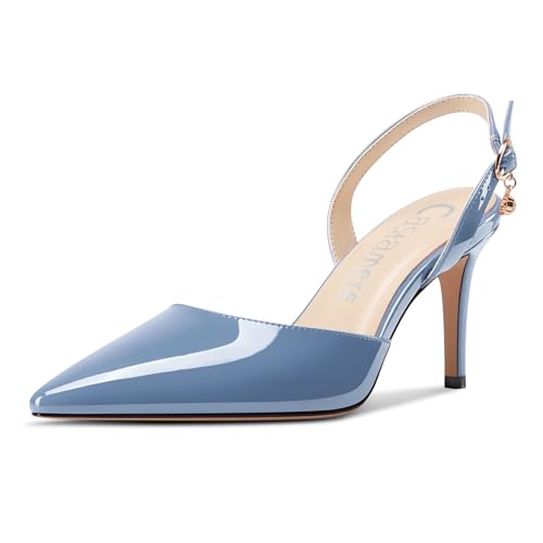 Castamere Damen Slingback Geschlossene Spitze Zehenkappe Stiletto Absatz Heel Slip-on Dress Hochzeit Lässig Schuhe 8 cm Heels Kobaltblau 42 EU von Castamere