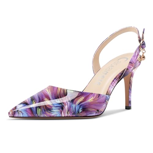 Castamere Damen Slingback Geschlossene Spitze Zehenkappe Stiletto Absatz Heel Slip-on Dress Hochzeit Lässig Schuhe 8 cm Heels Lila Wirbel 40 EU von Castamere