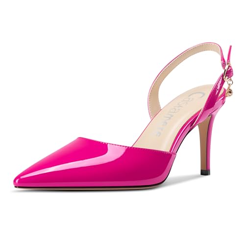 Castamere Damen Slingback Geschlossene Spitze Zehenkappe Stiletto Absatz Heel Slip-on Dress Hochzeit Lässig Schuhe 8 cm Heels Magenta 36 EU von Castamere