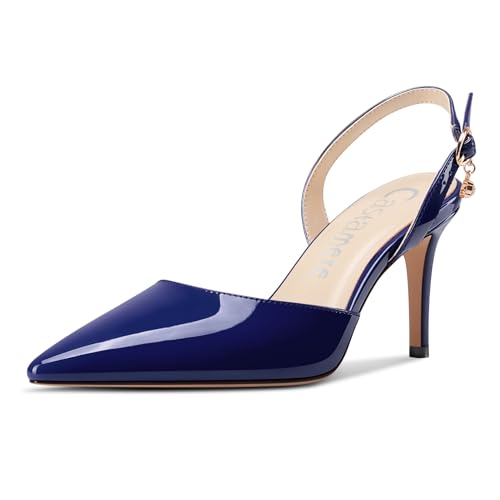 Castamere Damen Slingback Geschlossene Spitze Zehenkappe Stiletto Absatz Heel Slip-on Dress Hochzeit Lässig Schuhe 8 cm Heels Marineblau 41 EU von Castamere