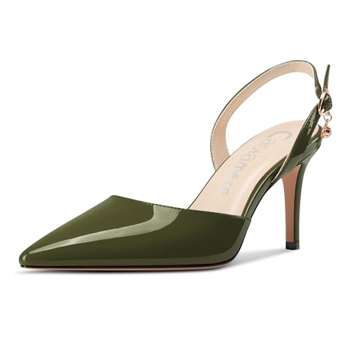Castamere Damen Slingback Geschlossene Spitze Zehenkappe Stiletto Absatz Heel Slip-on Dress Hochzeit Lässig Schuhe 8 cm Heels Olivgrün 37 EU von Castamere