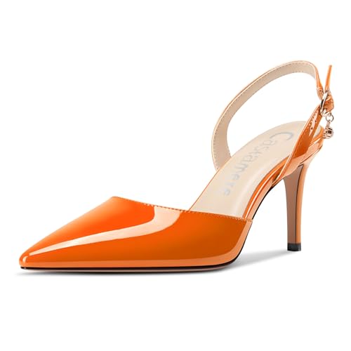 Castamere Damen Slingback Geschlossene Spitze Zehenkappe Stiletto Absatz Heel Slip-on Dress Hochzeit Lässig Schuhe 8 cm Heels Orange 36 EU von Castamere