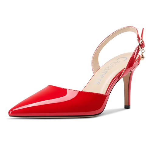 Castamere Damen Slingback Geschlossene Spitze Zehenkappe Stiletto Absatz Heel Slip-on Dress Hochzeit Lässig Schuhe 8 cm Heels Rot 38 EU von Castamere